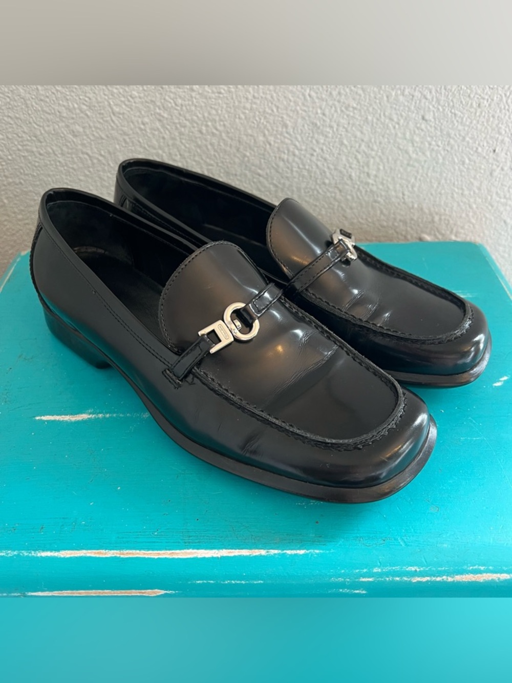 Coach Claudia Patent Leather Slip Ons/Loafers Black Size 8.5